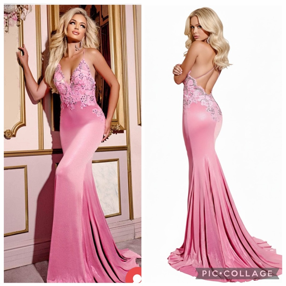 🌟NWT JOVANI Prom Formal Pageant D5026a PINK RHINESTONES size 2🌟